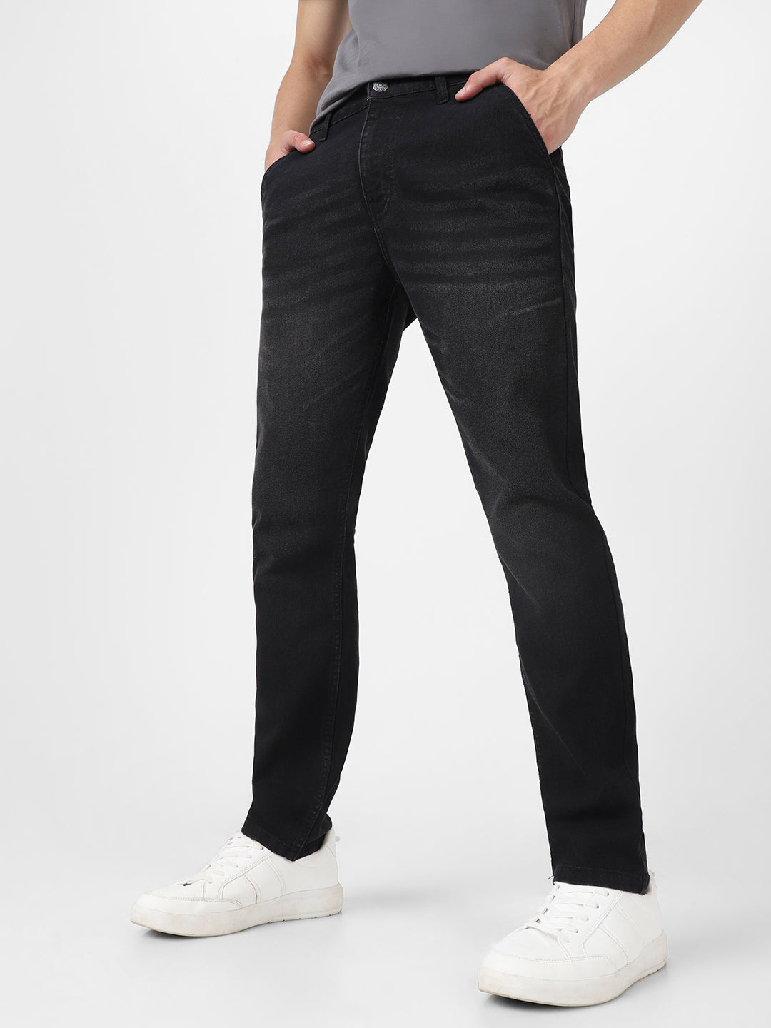 Urbano Fashion Men's Black Slim Fit Washed Jeans Stretchable