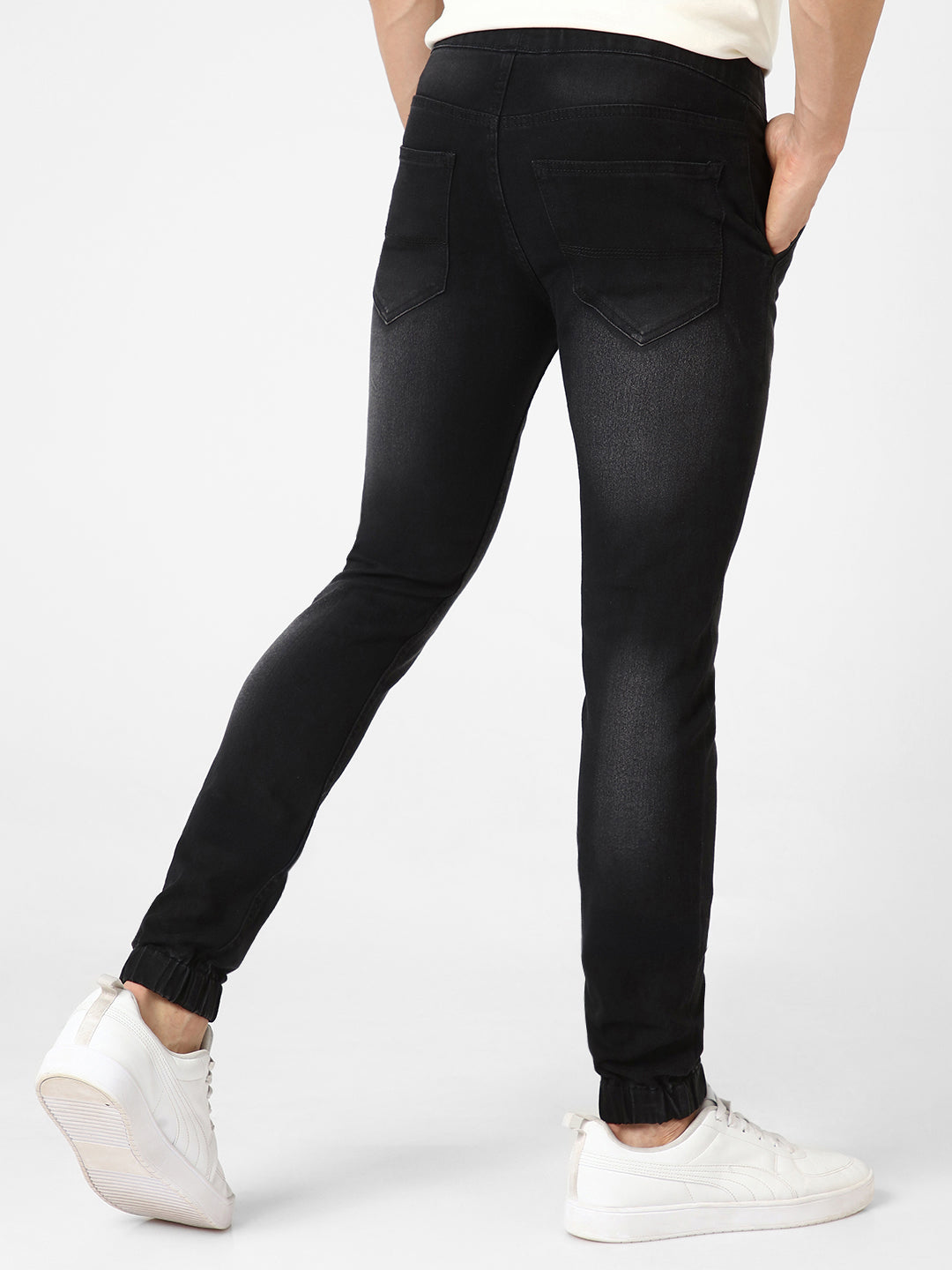 Men's Black Slim Fit Washed Jogger Jeans Stretchable