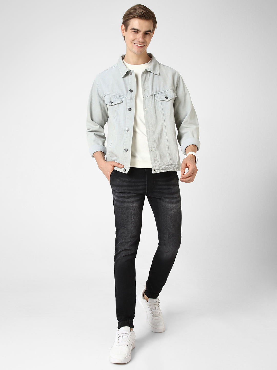 Men's Black Slim Fit Washed Jogger Jeans Stretchable