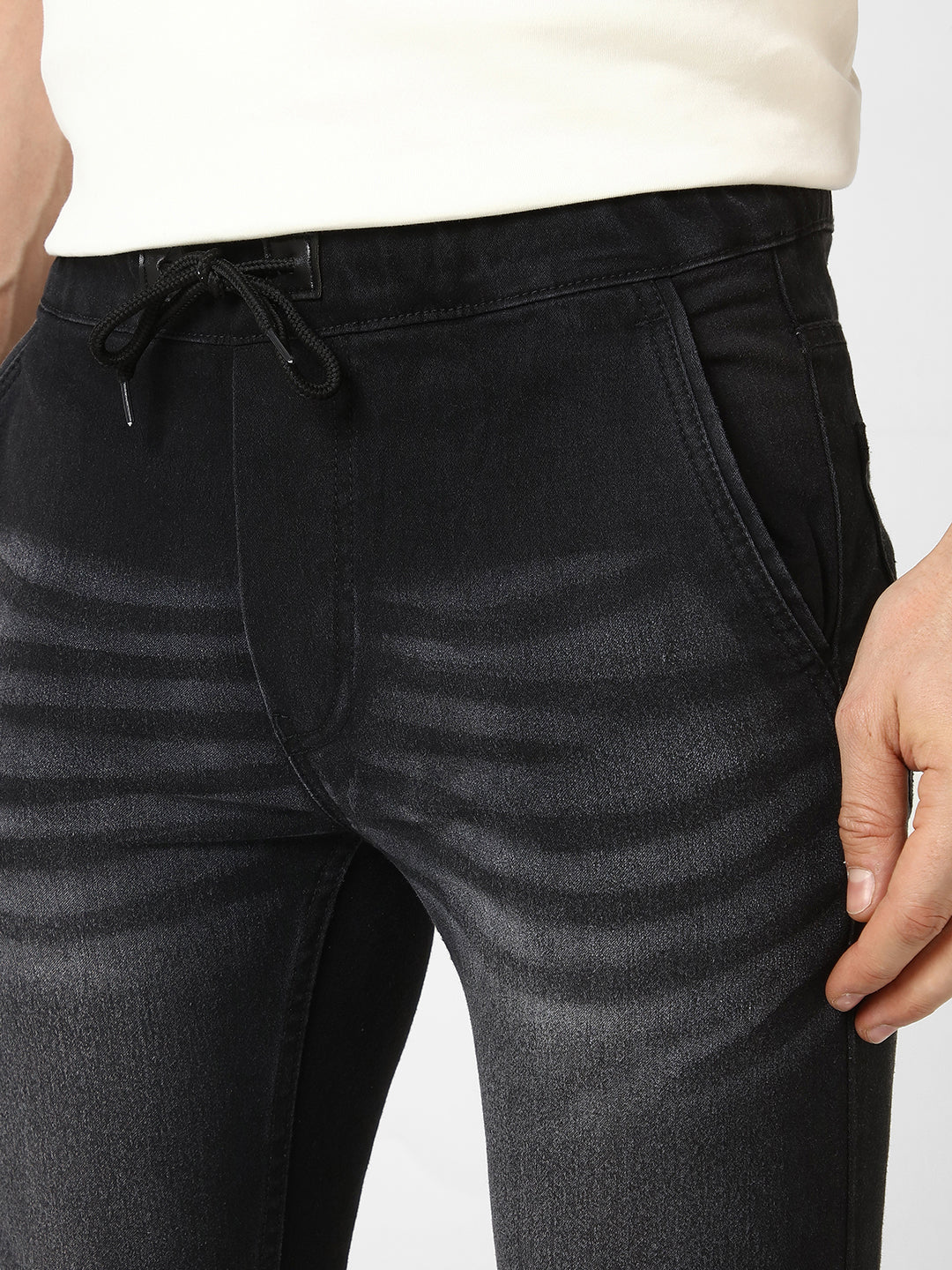 Men's Black Slim Fit Washed Jogger Jeans Stretchable