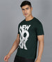 Urbano Fashion Men's Green Graphic Printed Round Neck Half Sleeve Slim Fit Cotton T-Shirt