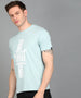 Men's Light Green Graphic Printed Round Neck Half Sleeve Slim Fit Cotton T-Shirt