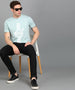 Men's Light Green Graphic Printed Round Neck Half Sleeve Slim Fit Cotton T-Shirt