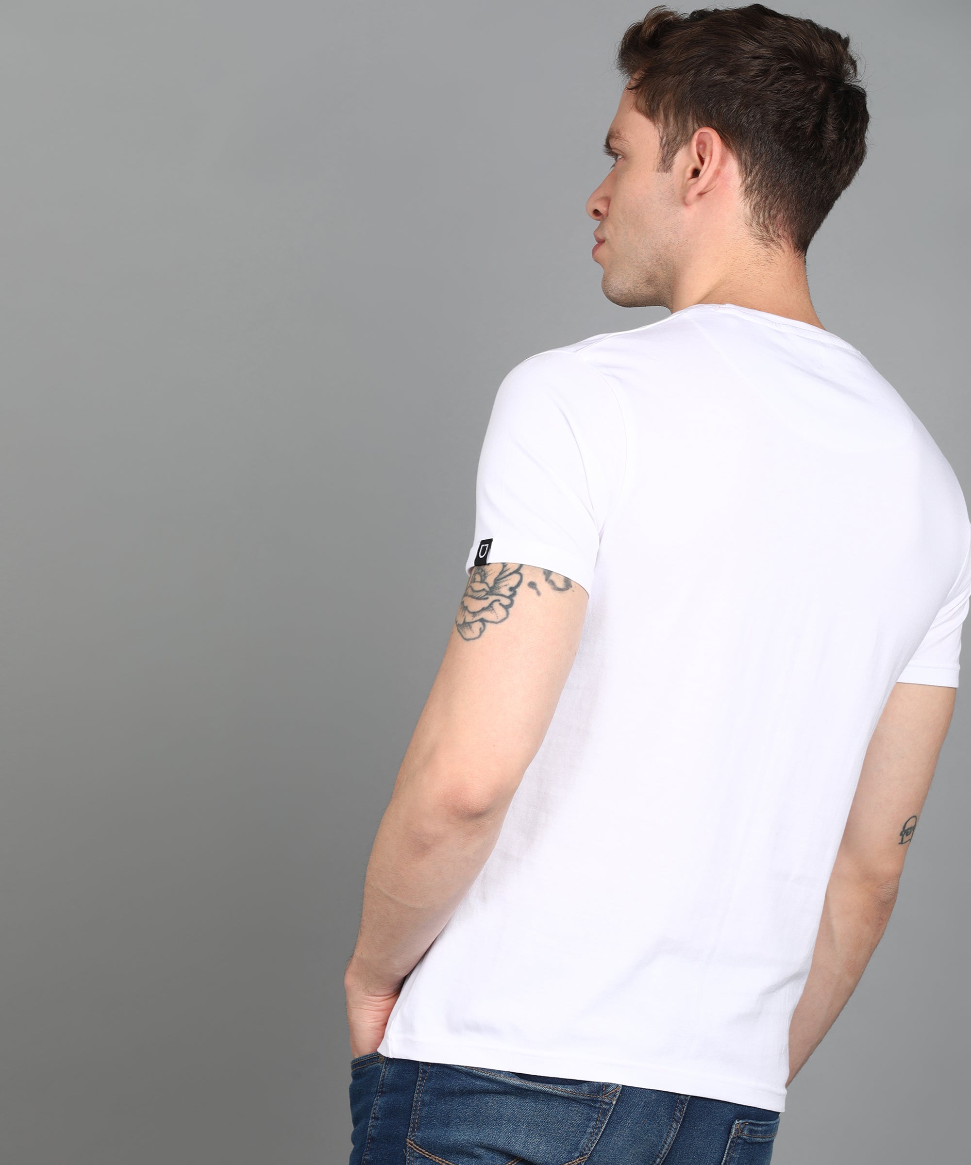 Urbano Fashion Men's White Graphic Printed Round Neck Half Sleeve Slim Fit Cotton T-Shirt