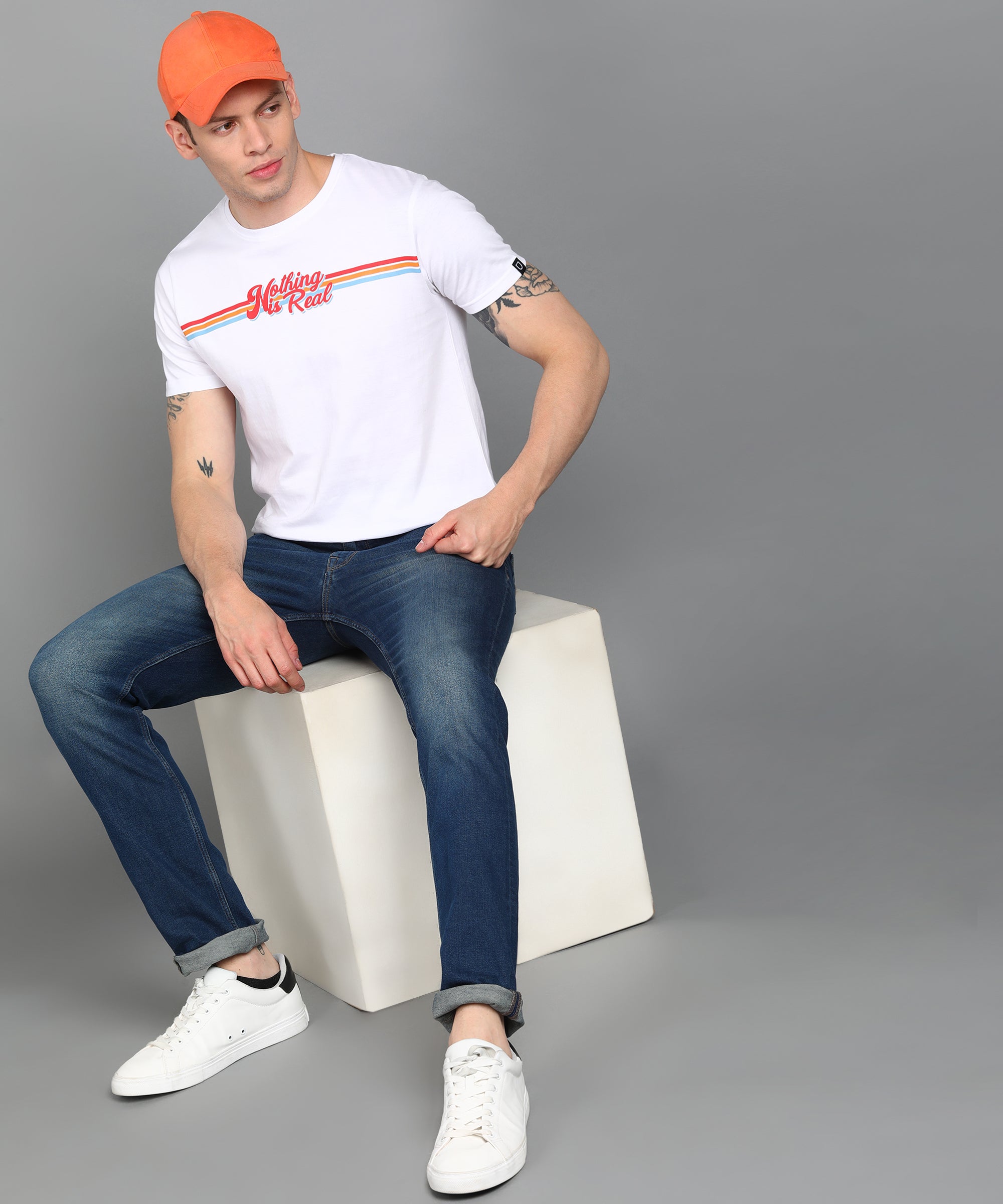 Urbano Fashion Men's White Graphic Printed Round Neck Half Sleeve Slim Fit Cotton T-Shirt