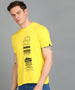 Urbano Fashion Men's Lime Yellow Graphic Printed Round Neck Half Sleeve Slim Fit Cotton T-Shirt