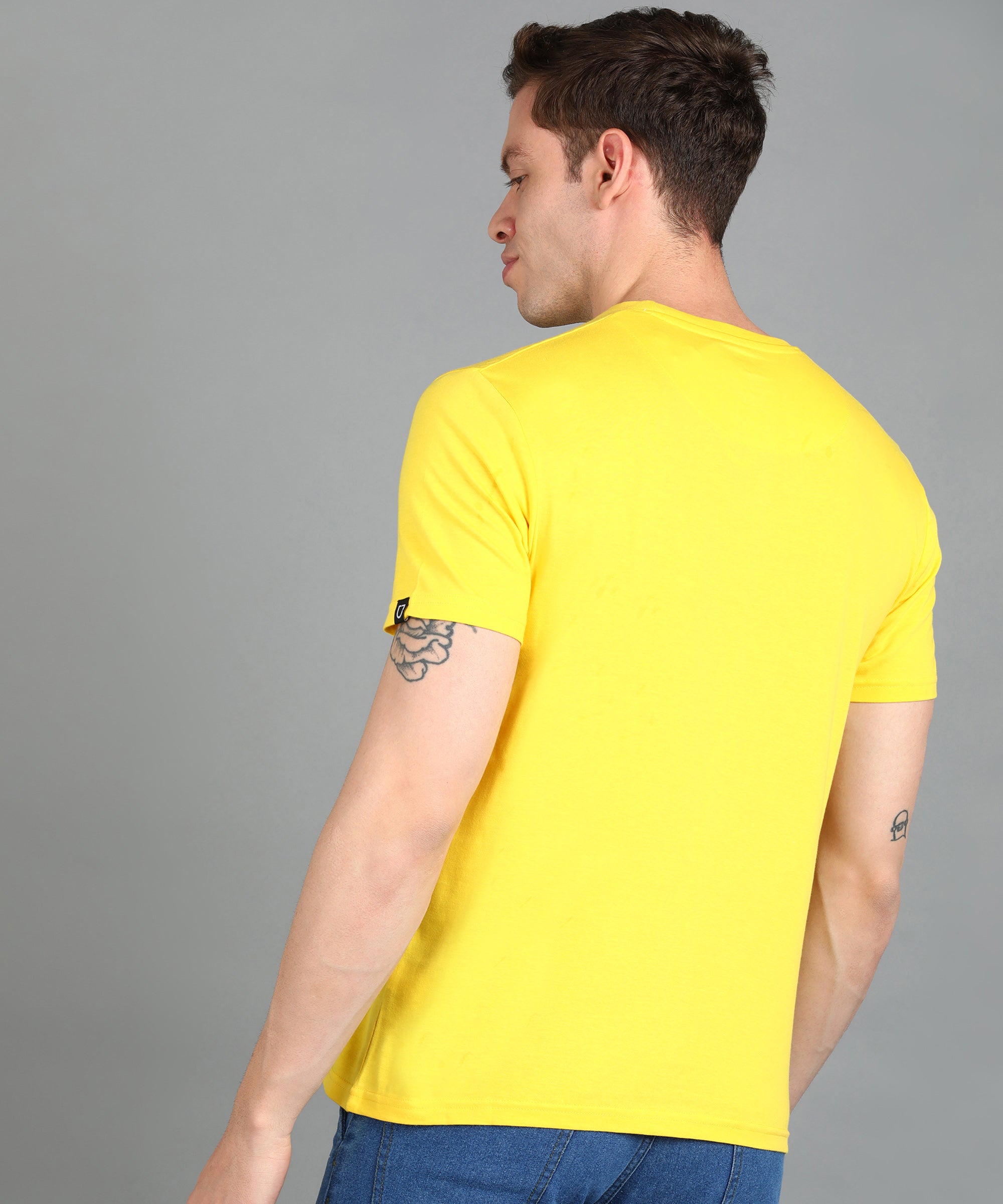 Urbano Fashion Men's Lime Yellow Graphic Printed Round Neck Half Sleeve Slim Fit Cotton T-Shirt