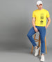 Urbano Fashion Men's Lime Yellow Graphic Printed Round Neck Half Sleeve Slim Fit Cotton T-Shirt