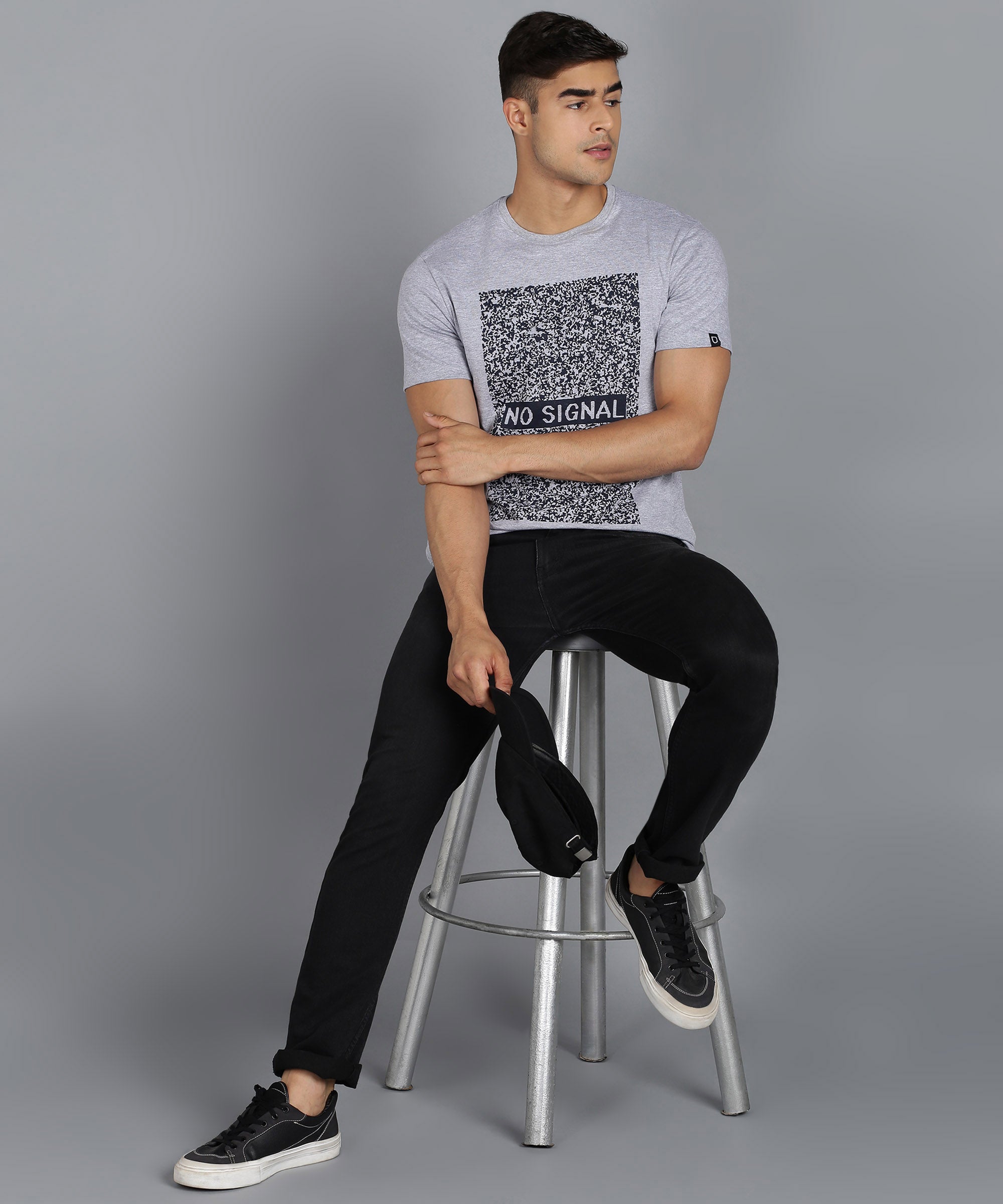 Urbano Fashion Grey Melange Men's Graphic Printed Round Neck Half Sleeve Slim Fit Cotton T-Shirt