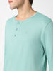 Men's Nile Blue Solid Henley Neck Slim Fit Full Sleeve Cotton T-Shirt