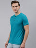 Urbano Fashion Men's Aqua Blue Solid Henley Neck Slim Fit Half Sleeve Cotton T-Shirt
