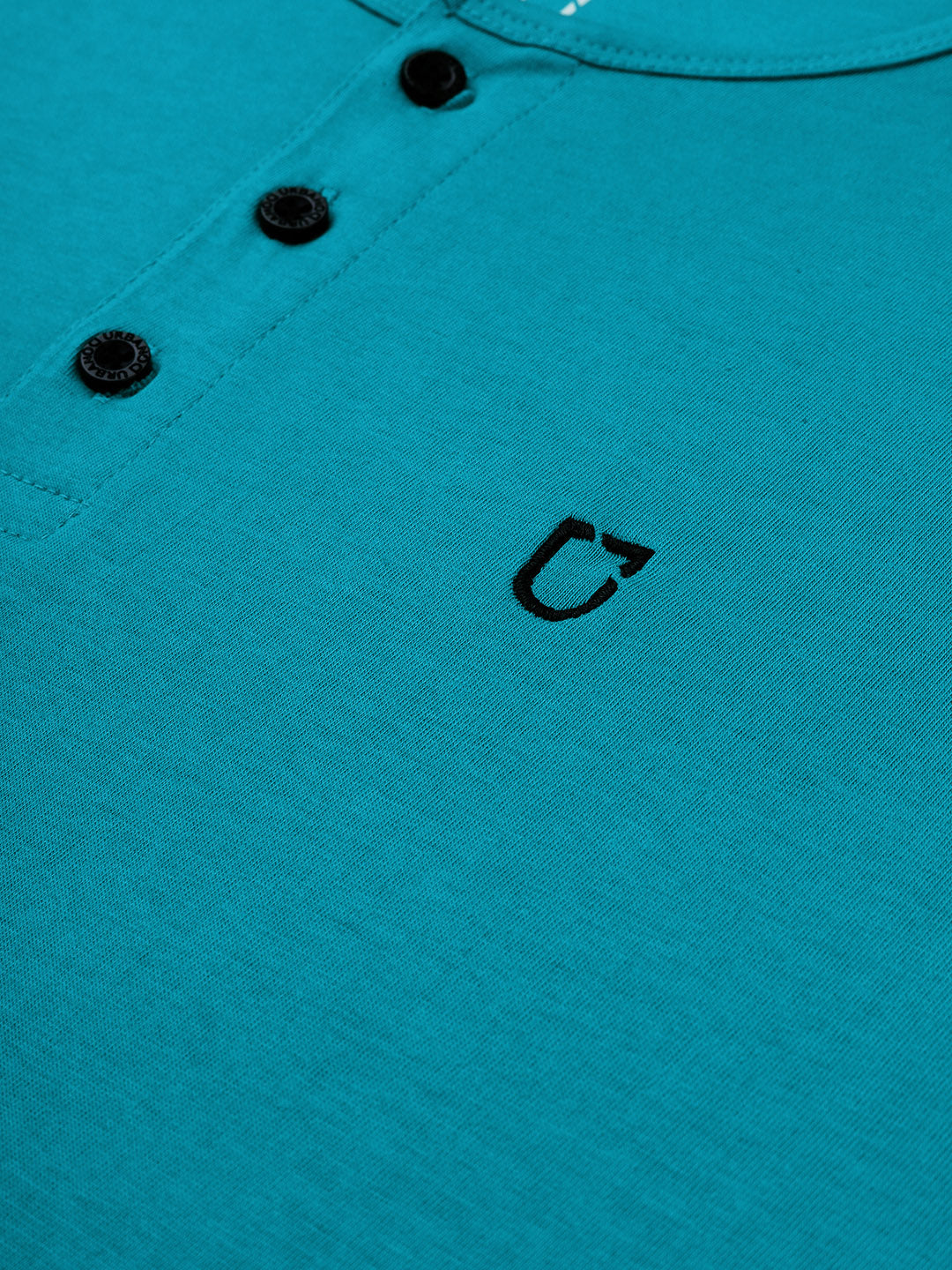 Urbano Fashion Men's Aqua Blue Solid Henley Neck Slim Fit Half Sleeve Cotton T-Shirt