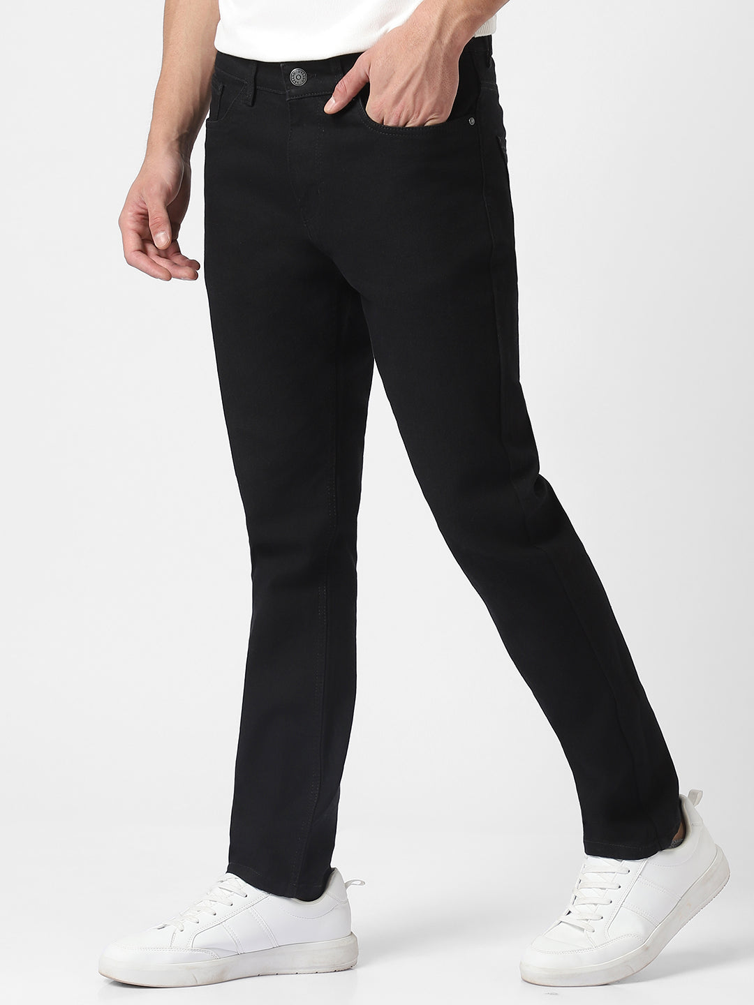 Men's Black Slim Fit Solid Jeans Stretchable