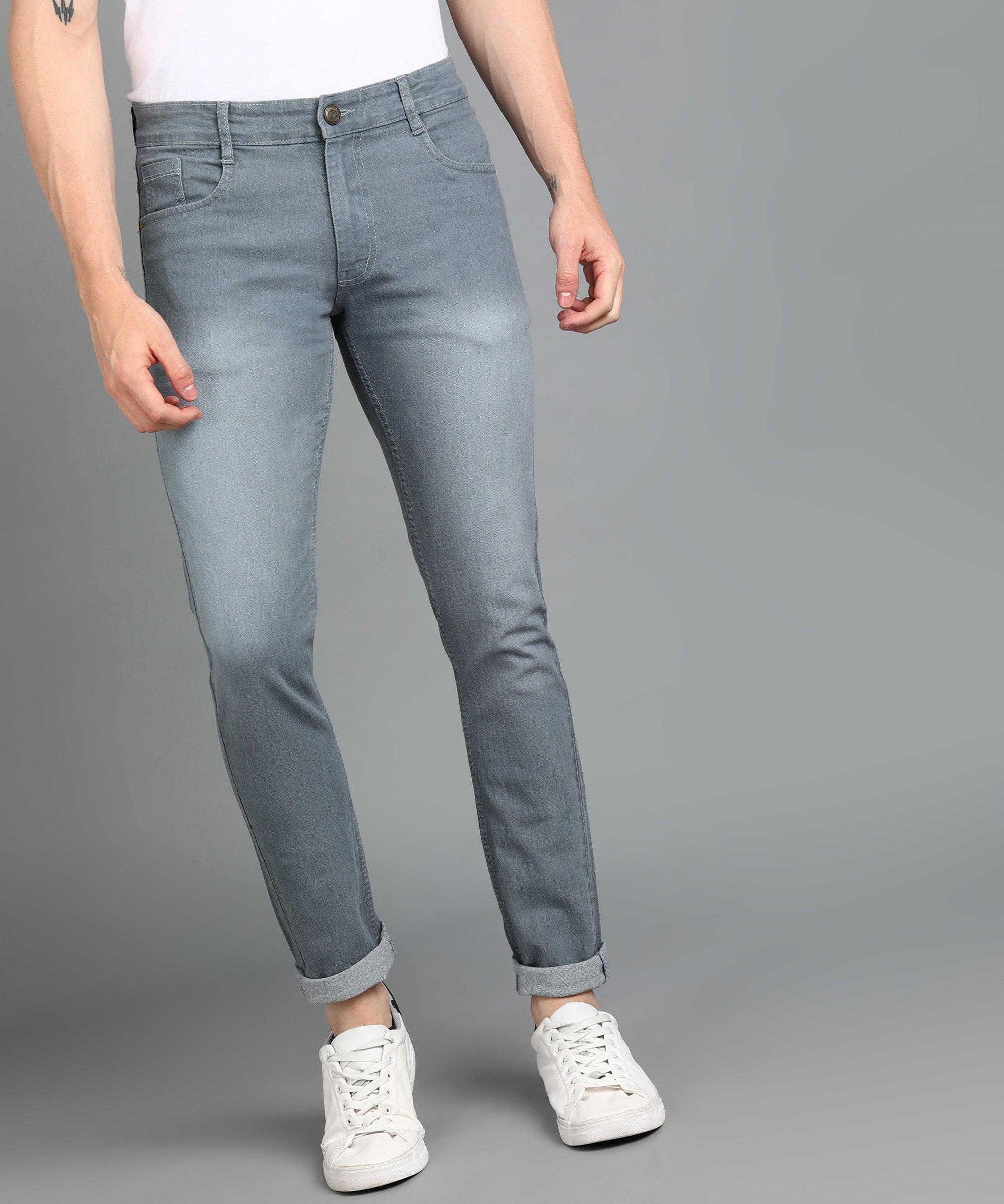 Men's Light Grey Slim Fit Stretch Jeans