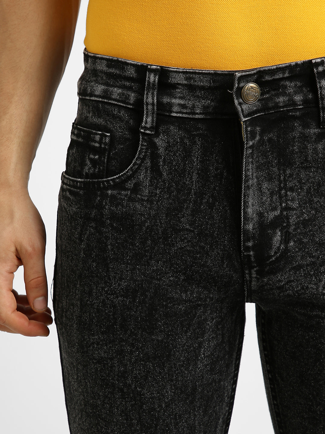 Urbano Fashion Men's Black Regular Fit Washed Jeans Stretchable
