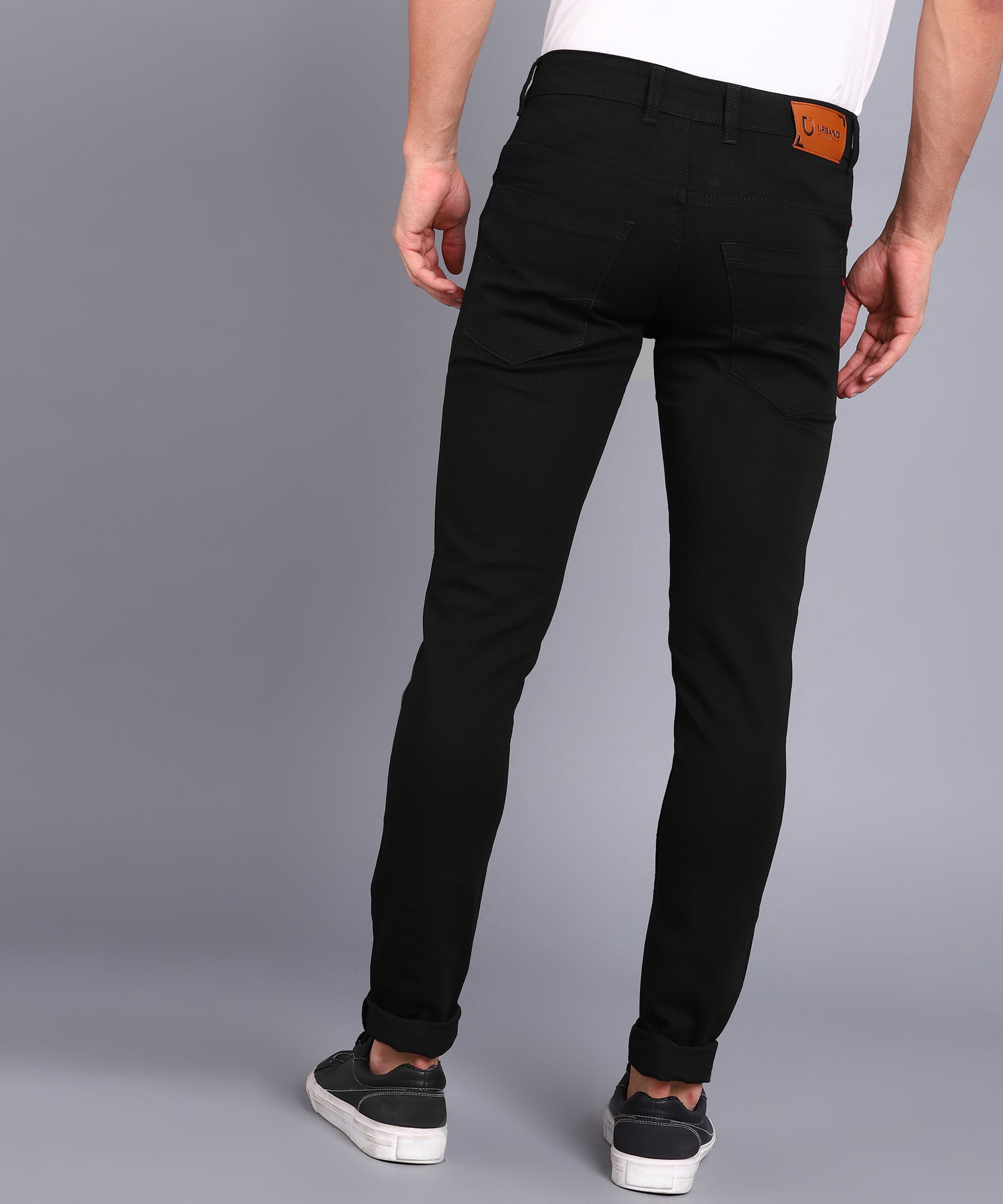 Men's Black Slim Fit Knee Slit Stretchable Jeans