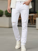 Men's White Slim Fit Knee Slit Distressed Jeans Stretch