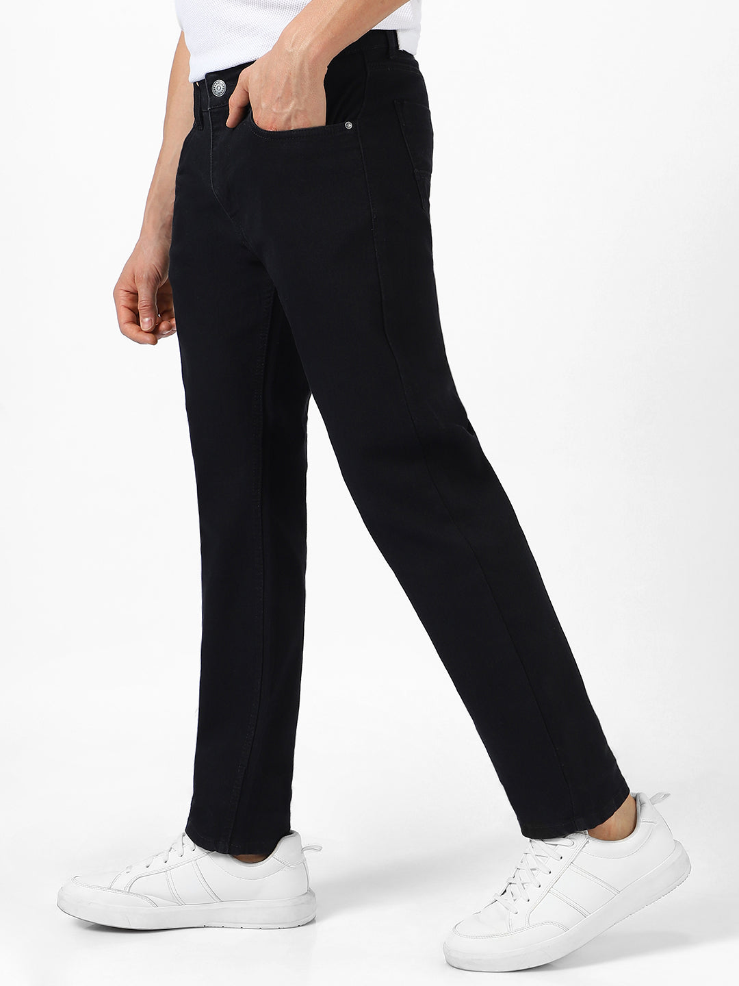 Men's Black Regular Fit Washed Jeans Stretchable