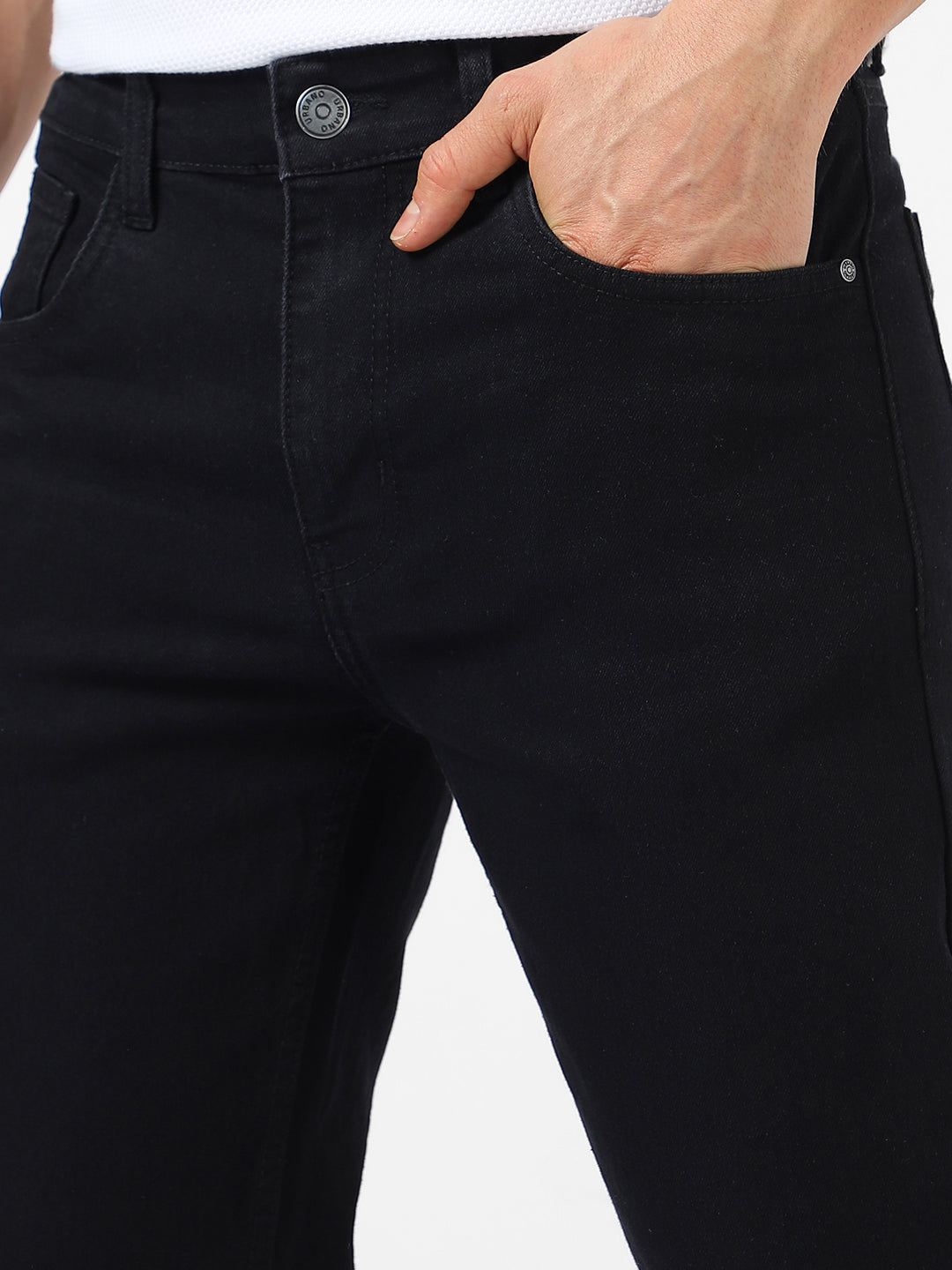 Men's Black Regular Fit Washed Jeans Stretchable