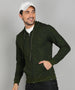 Men's Olive Green Regular Fit Printed Full Sleeve Winterwear Hooded Sweatshirt