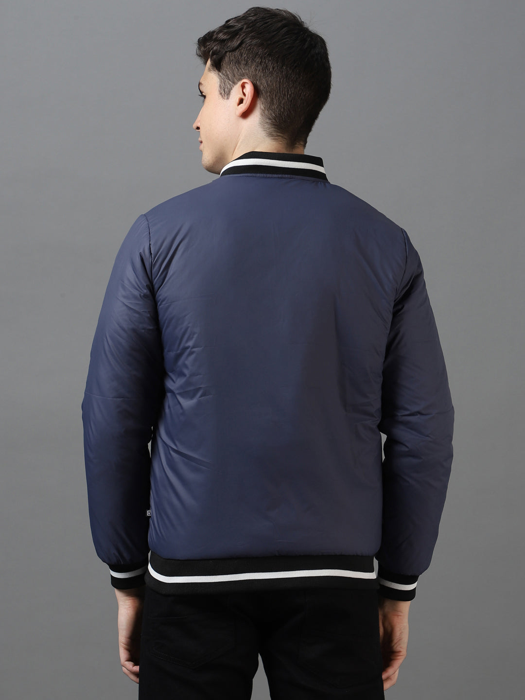 Urbano Fashion Men's Blue Full Sleeve Zippered Bomber Jacket