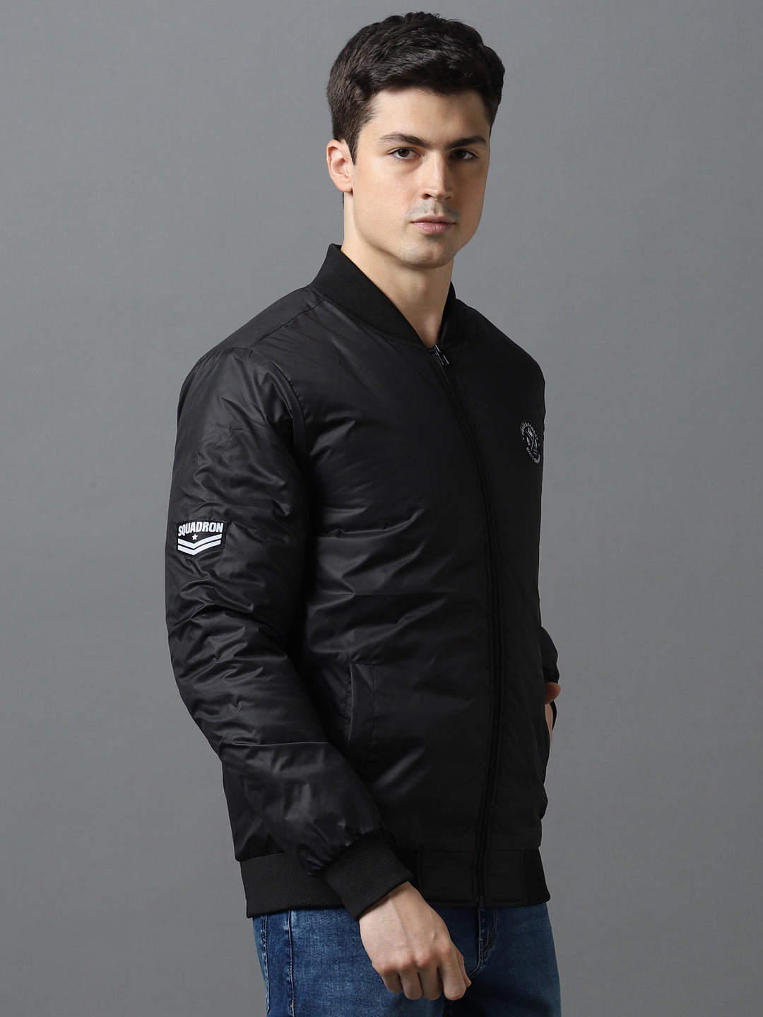 Men's Black Full Sleeve Zippered Bomber Jacket