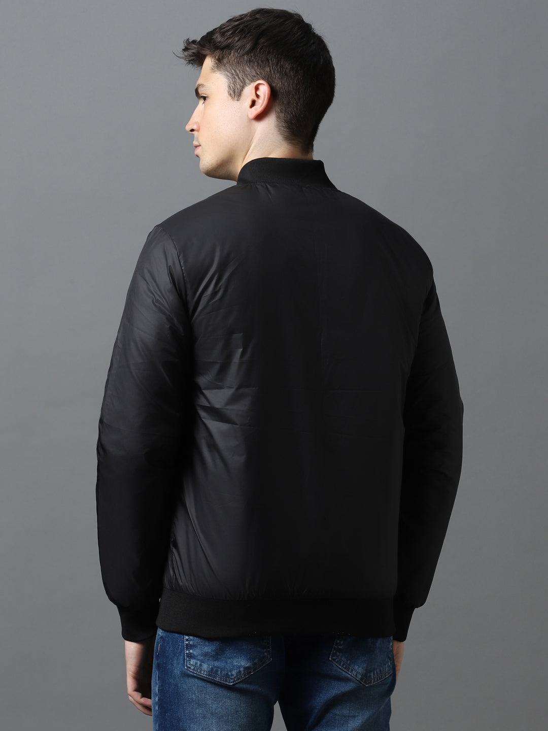Men's Black Full Sleeve Zippered Bomber Jacket