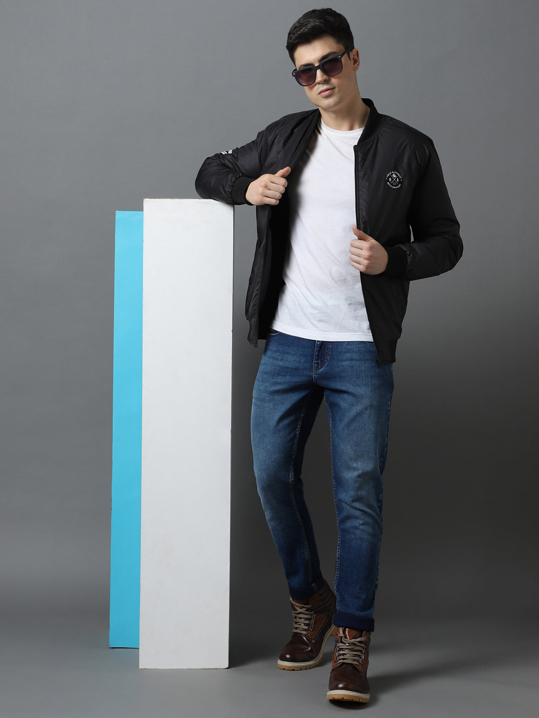 Men's Black Full Sleeve Zippered Bomber Jacket
