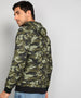 Men's Khaki Green Regular Fit Camouflage Printed Full Sleeve Casual Hooded Sweatshirt
