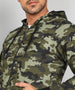 Men's Khaki Green Regular Fit Camouflage Printed Full Sleeve Casual Hooded Sweatshirt