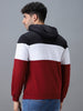 Urbano Fashion Men's Black, White, Maroon Color Block Cotton Zippered Hooded Sweatshirt