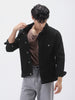 Men's Black Solid Regular Fit Washed Full Sleeve Denim Jacket