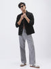 Men's Black Solid Regular Fit Washed Full Sleeve Denim Jacket