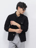 Men's Black Solid Regular Fit Washed Full Sleeve Denim Jacket