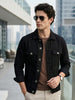 Men's Black Solid Regular Fit Washed Full Sleeve Denim Jacket