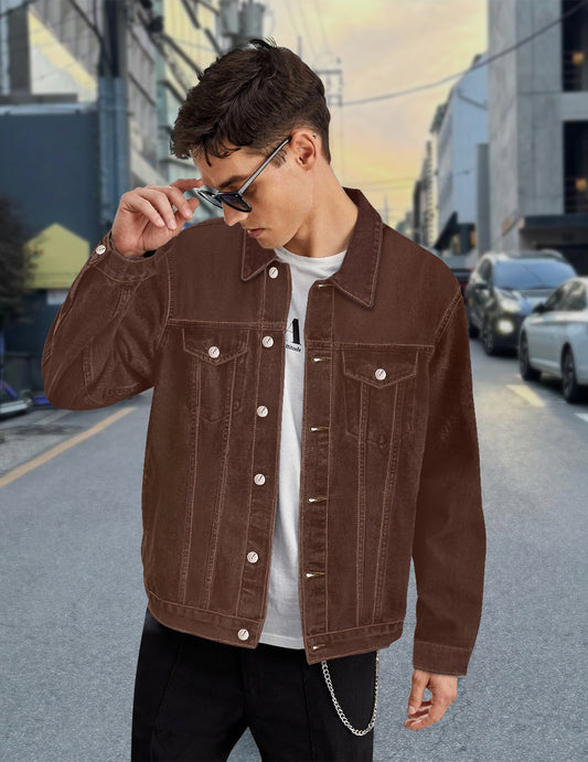 Men's Brown Regular Fit Washed Full Sleeve Denim Jacket – Urbano