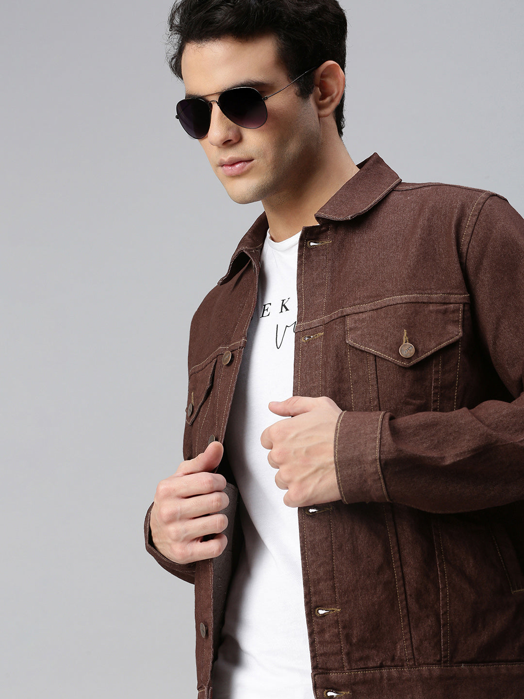 Men's Brown Regular Fit Washed Full Sleeve Denim Jacket