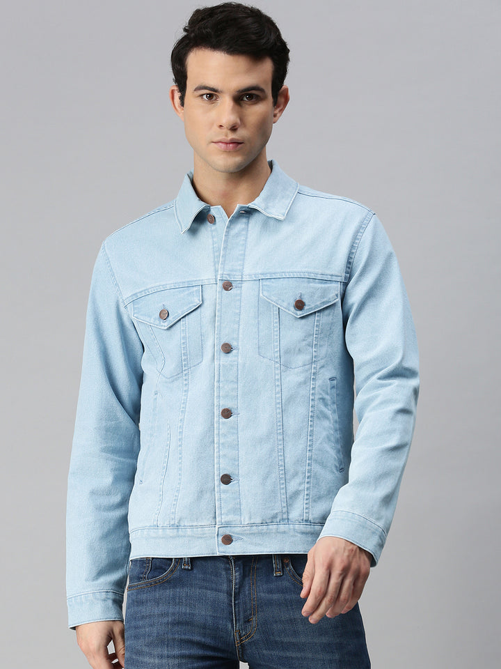 Men's Blue Washed Cotton Denim Jacket