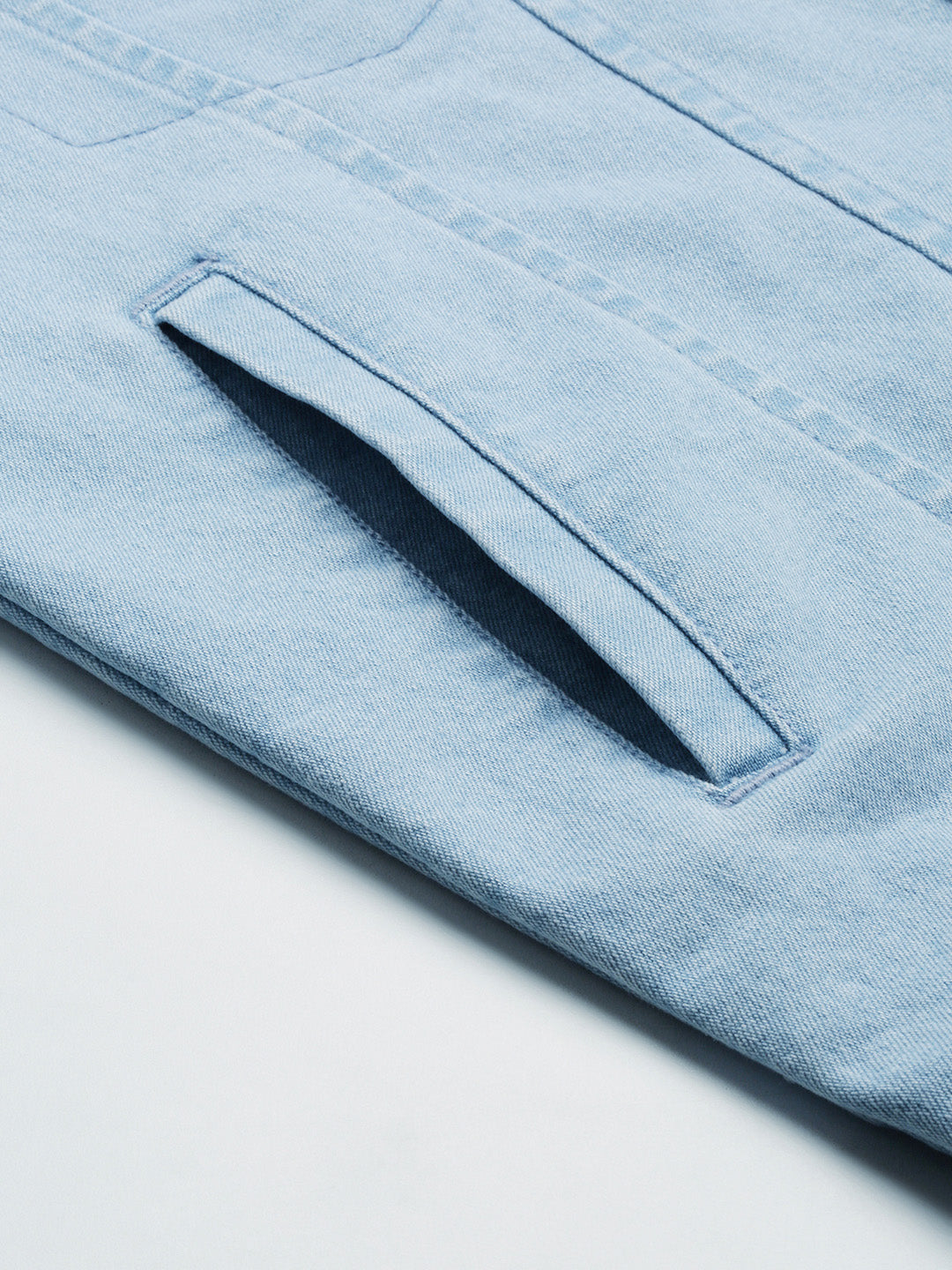 Men's Ice Blue Regular Fit Washed Full Sleeve Denim Jacket