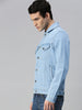 Men's Light Blue Solid Regular Fit Washed Full Sleeve Denim Jacket
