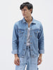 Men's Light Blue Solid Regular Fit Washed Full Sleeve Denim Jacket