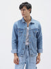 Men's Light Blue Solid Regular Fit Washed Full Sleeve Denim Jacket
