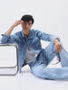Men's Light Blue Solid Regular Fit Washed Full Sleeve Denim Jacket