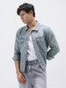 Men's Light Grey Solid Regular Fit Washed Full Sleeve Denim Jacket