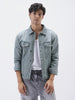 Men's Light Grey Solid Regular Fit Washed Full Sleeve Denim Jacket