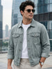Men's Light Grey Solid Regular Fit Washed Full Sleeve Denim Jacket