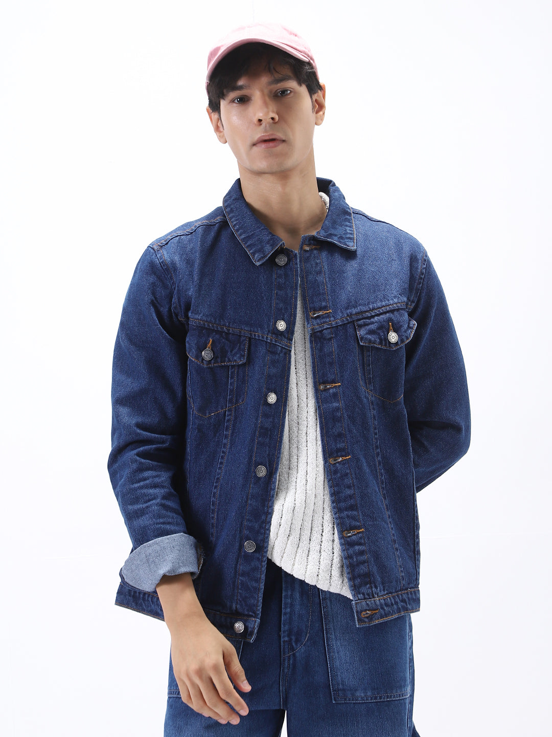 Men's Blue Solid Regular Denim Jacket