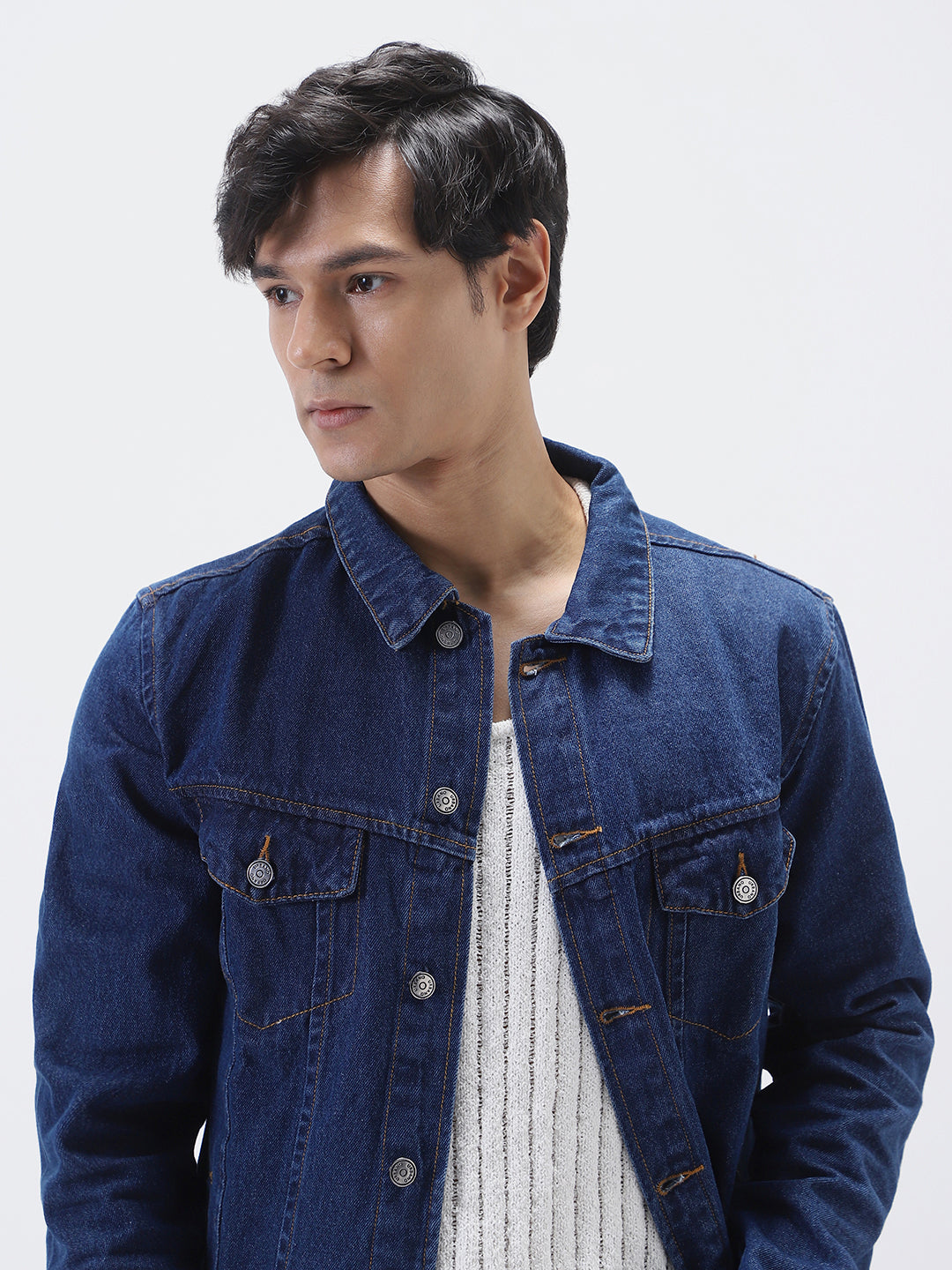 Men's Blue Solid Regular Denim Jacket