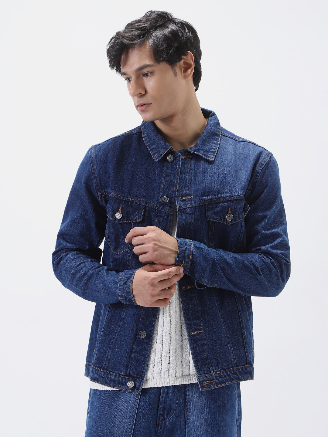 Men's Blue Solid Regular Denim Jacket