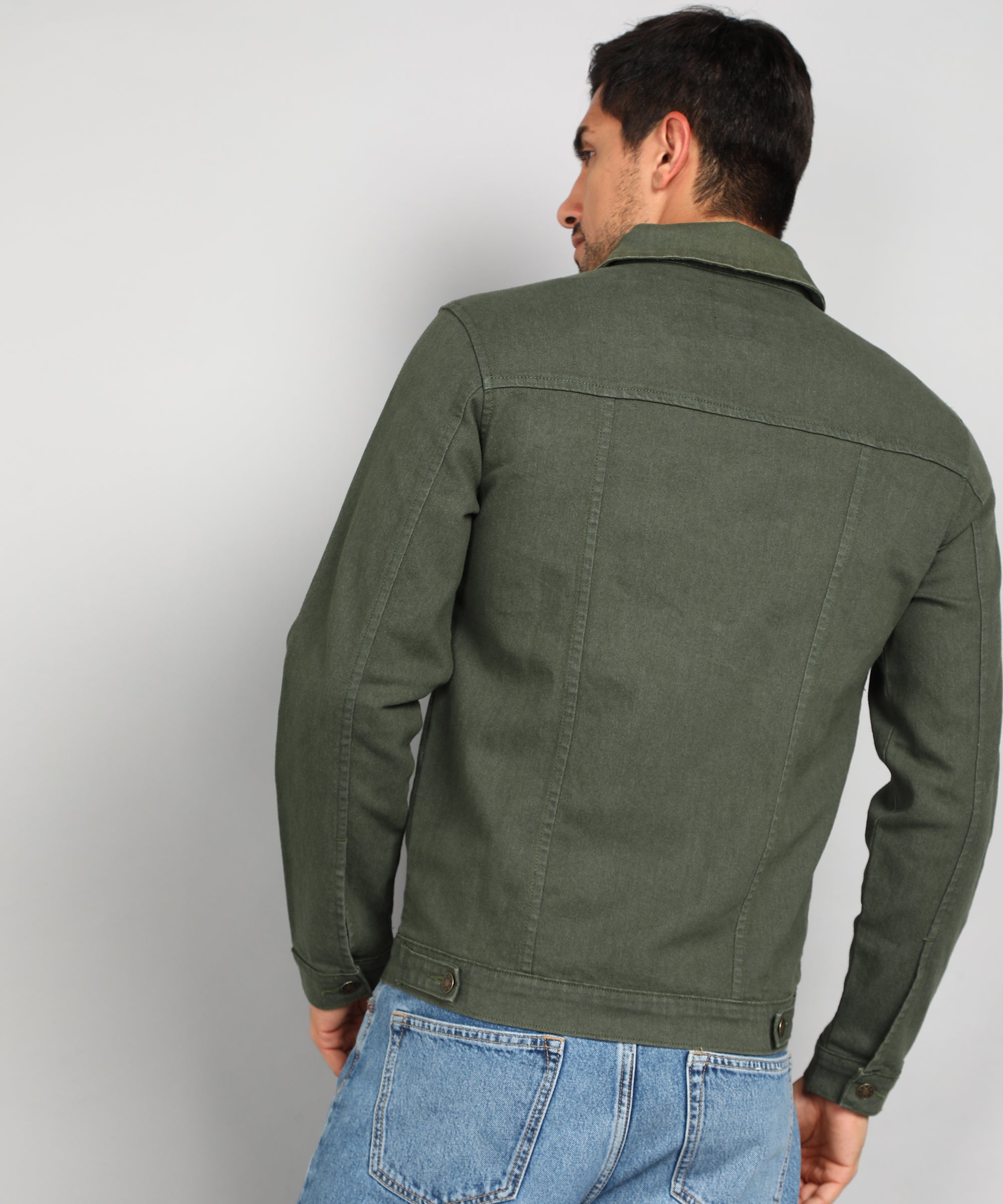 Urbano Fashion Men's Olive Green Regular Fit Washed Full Sleeve Denim Jacket